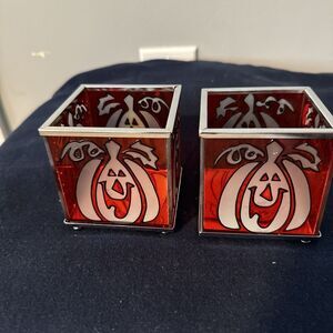 Halloween Votive‎ Candle Holders Set Of 2 Mirrored Bottom That Flips Up